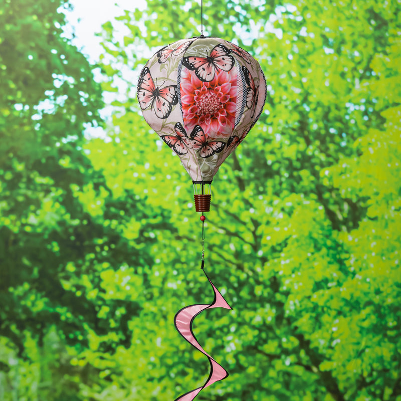 Evergreen Ballon Spinner,Dahlia & Butterflies Burlap Balloon Spinner,15x15x55 Inches