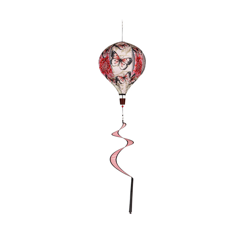 Evergreen Ballon Spinner,Dahlia & Butterflies Burlap Balloon Spinner,15x15x55 Inches