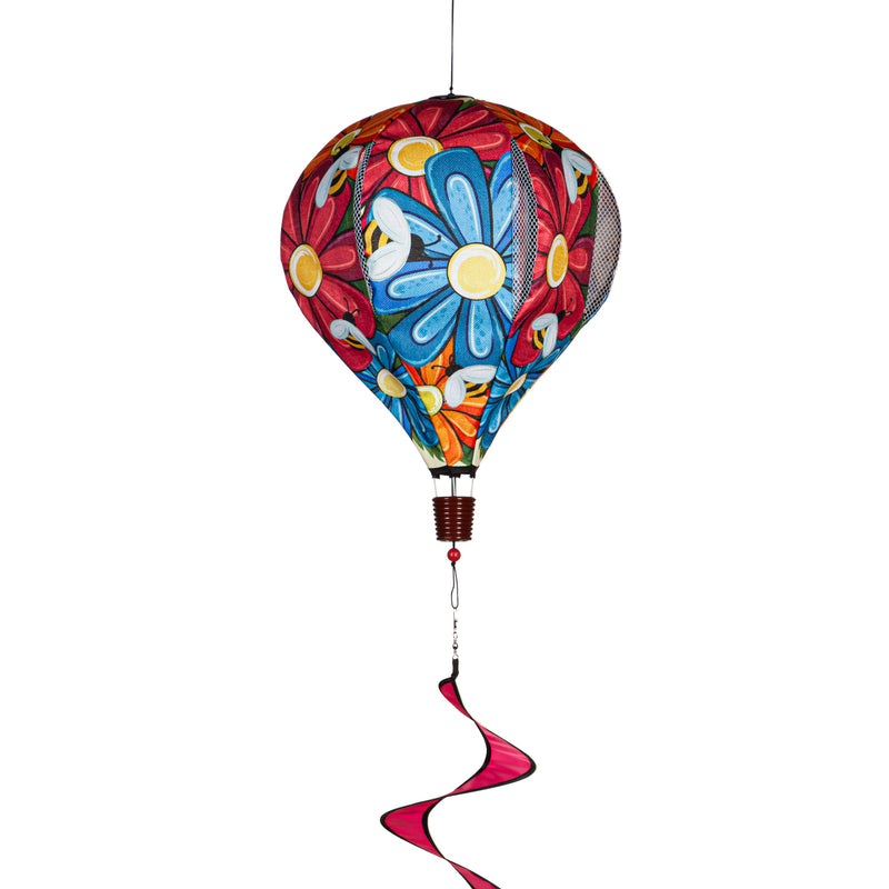 Evergreen Ballon Spinner,Spring Floral Burlap Balloon Spinner,15x15x55 Inches