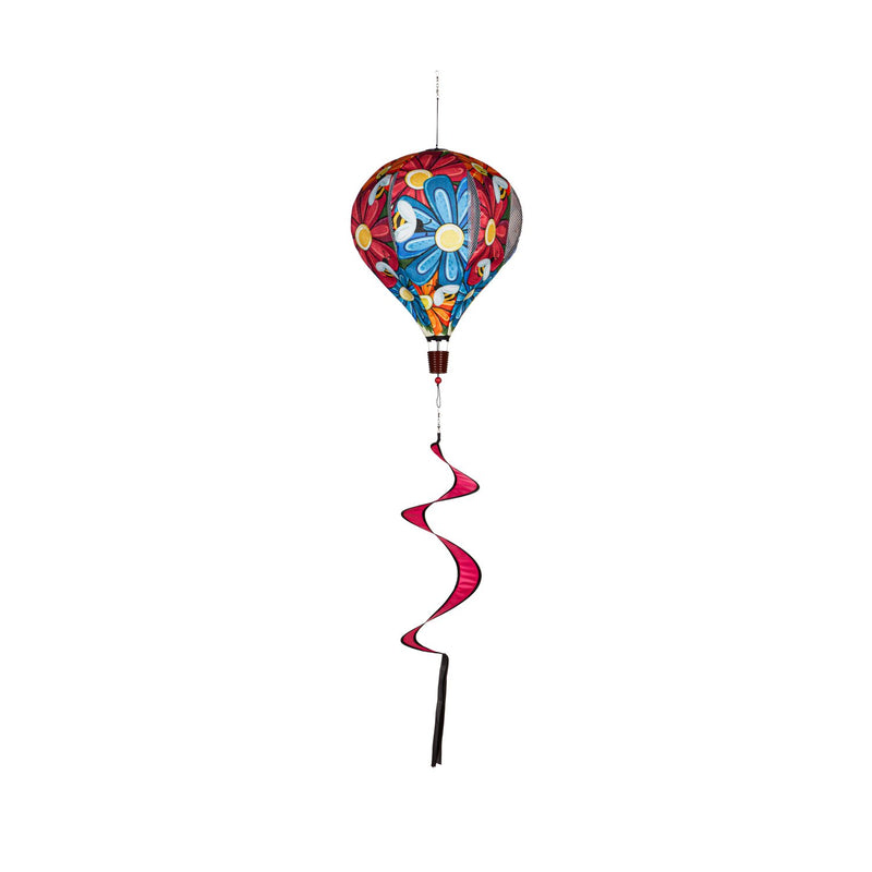 Evergreen Ballon Spinner,Spring Floral Burlap Balloon Spinner,15x15x55 Inches
