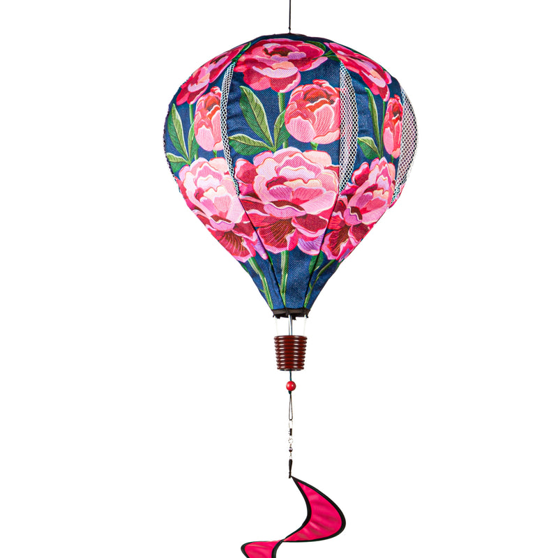 Evergreen Ballon Spinner,Peony Garden Welcome Burlap Balloon Spinner,15x15x55 Inches