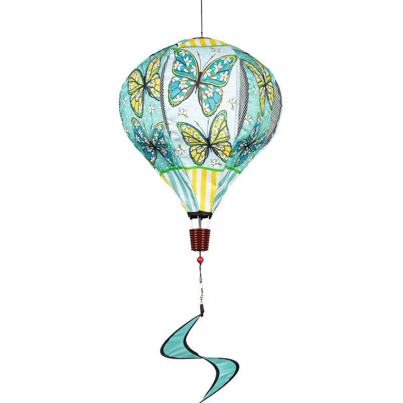 Evergreen Ballon Spinner,Floral Butterfly Welcome Burlap Balloon Spinner,15x15x55 Inches