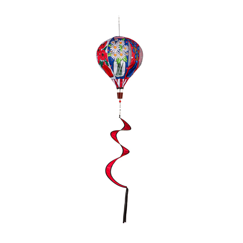 Evergreen Ballon Spinner,Patriotic Floral Burlap Balloon Spinner,15x15x55 Inches