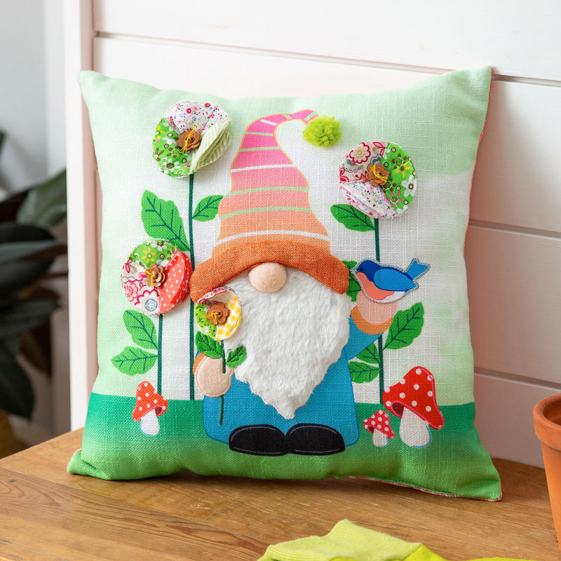 14" x 14" Gardening Gnome Square Pillow, 13.5"x4.25"x13.5"inches