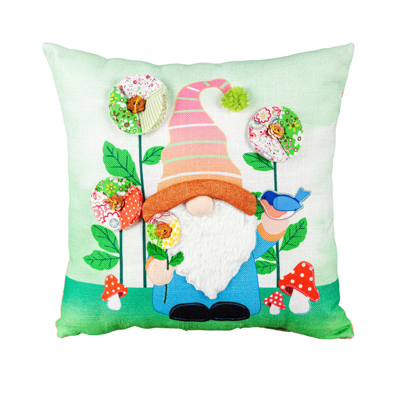 14" x 14" Gardening Gnome Square Pillow, 13.5"x4.25"x13.5"inches