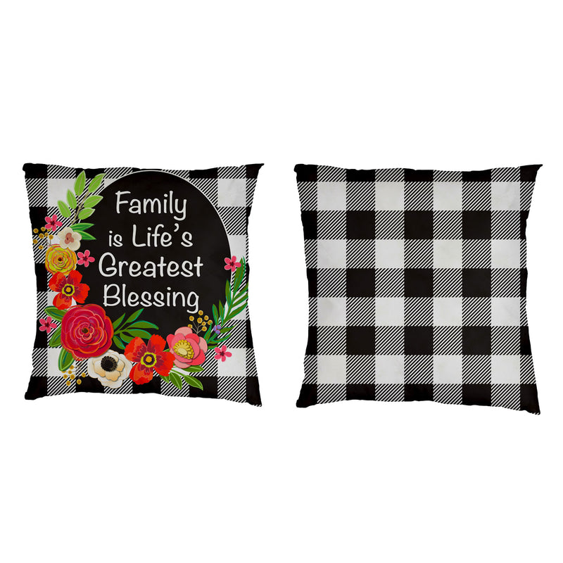 Evergreen Deck & Patio Decor,Family is Life's Greatest Blessing Interchangeable Pillow Cover,18x0.5x18 Inches