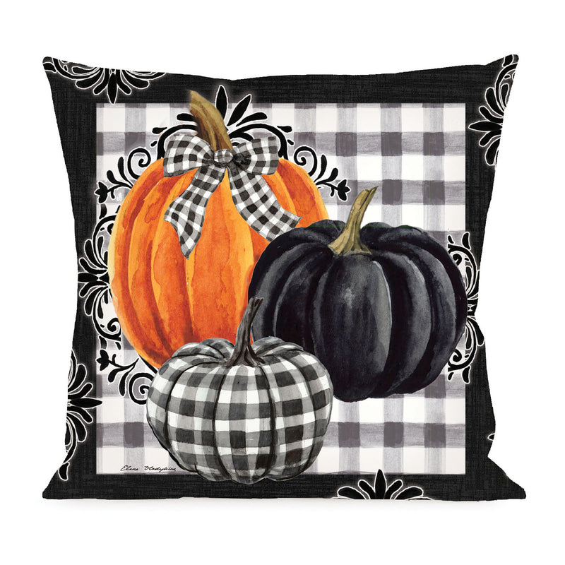 Evergreen Deck & Patio Decor,Pumpkin Check Outdoor Pillow Cover,18x18x0.25 Inches