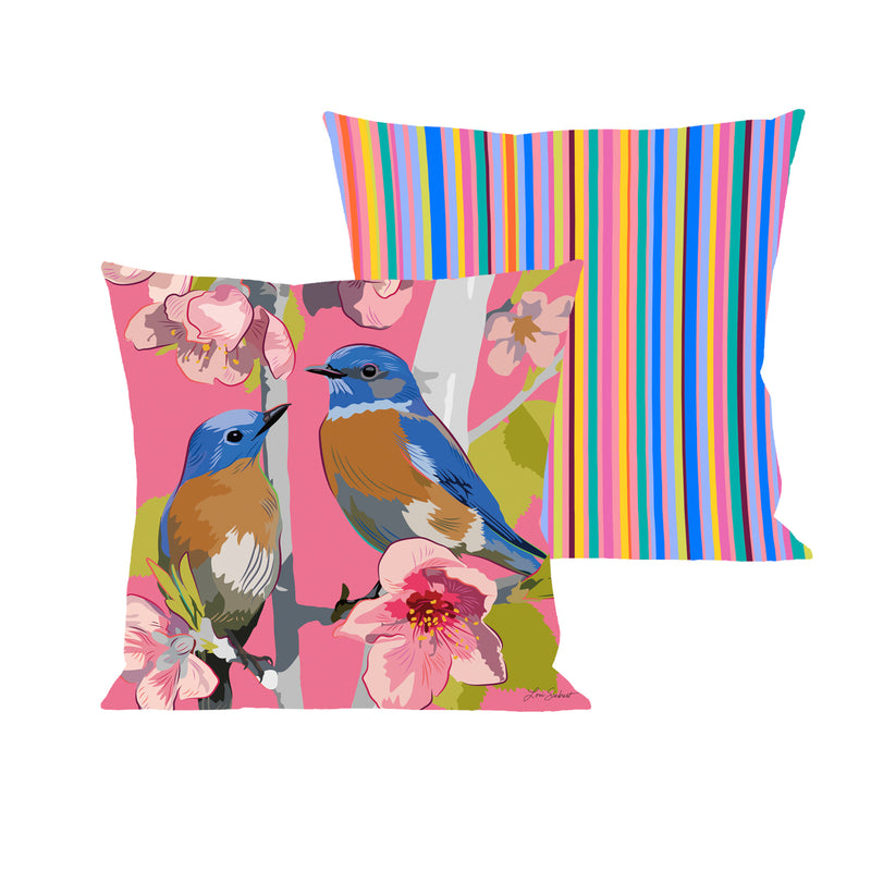 Evergreen Deck & Patio Decor,Birdies on Cherry Blossoms 18" Interchangeable Pillow Cover,18x18x0.25 Inches