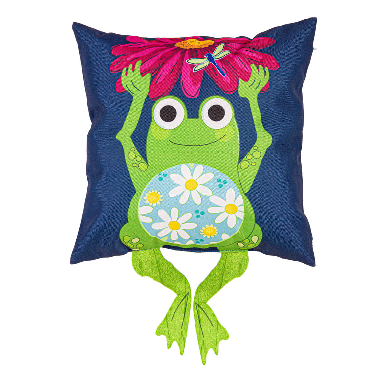 Evergreen Deck & Patio Decor,Welcome Friends Frog Dangling Legs 18" Interchangeable Pillow Cover,24x0.4x18 Inches