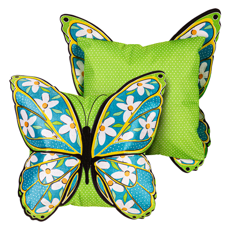 Evergreen Deck & Patio Decor,Floral Butterfly Welcome Applique Wings 18" Interchangeable Pillow Cover,24x0.4x24 Inches