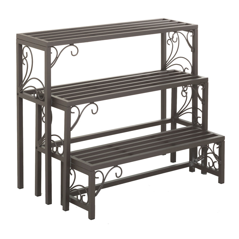 Evergreen Deck & Patio Decor,Nesting Metal Plant Stands with Scrollwork, Set of Three,39.75x8x14.5 Inches