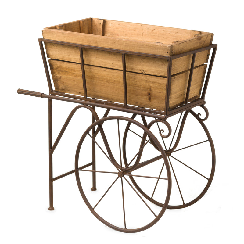 Evergreen Deck & Patio Decor,Wooden Wagon Planter/Drink Holder with Wheels,26.25x11.88x26.5 Inches