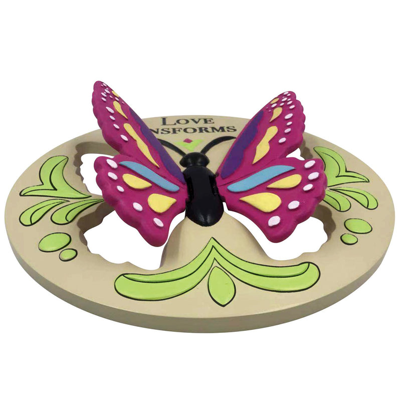 Love Transforms Us, Butterfly with 3D Wings, Round Garden Stone, 11"x11"x0.5"inches