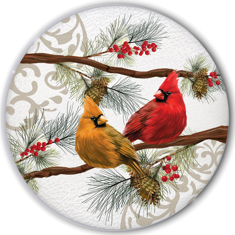 Evergreen Deck & Patio Decor,Seasonal Cardinals Glass Table,20x14x14 Inches
