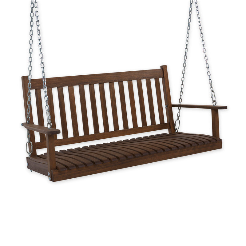Evergreen Deck & Patio Decor,Slatted Wood Porch Swing - Natural Stain,24.4x54.3x23.6 Inches