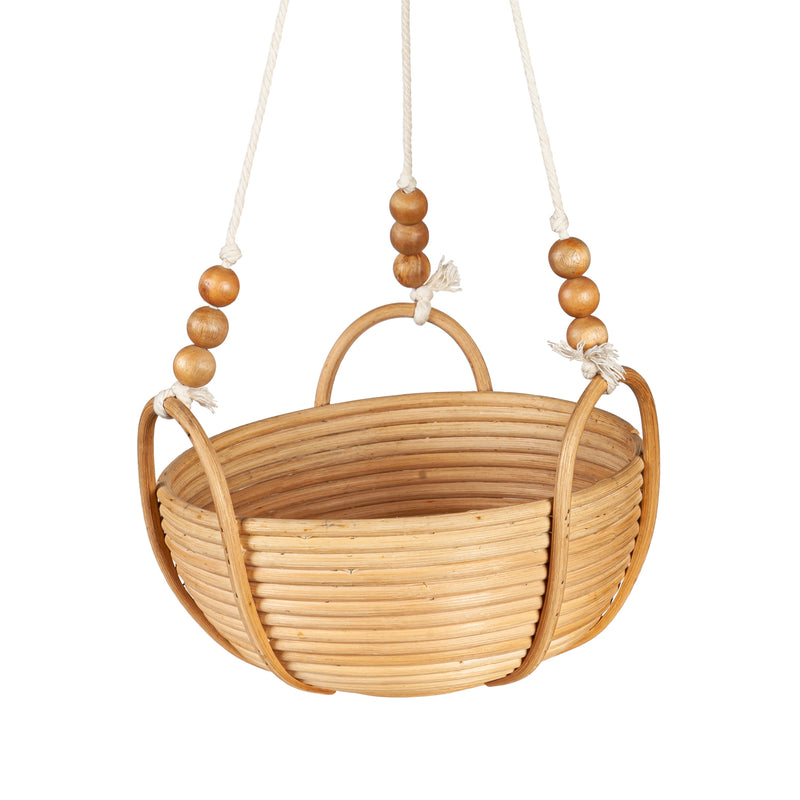 Evergreen Deck & Patio Decor,Rattan Hanging Basket Planter,10.43x10.43x6.3 Inches