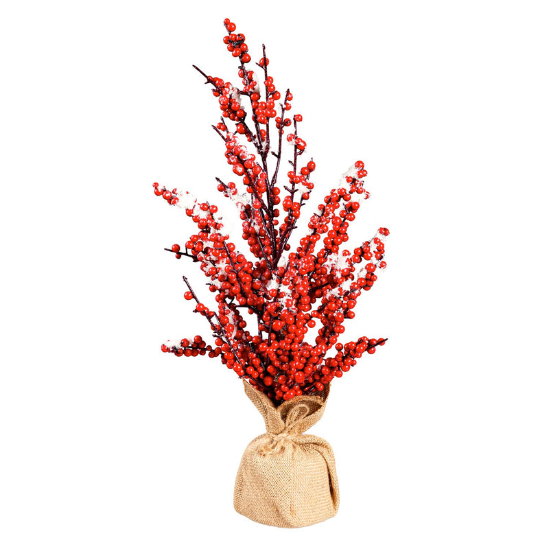20" Red Berry Tree with Burlap Pot Table Decor