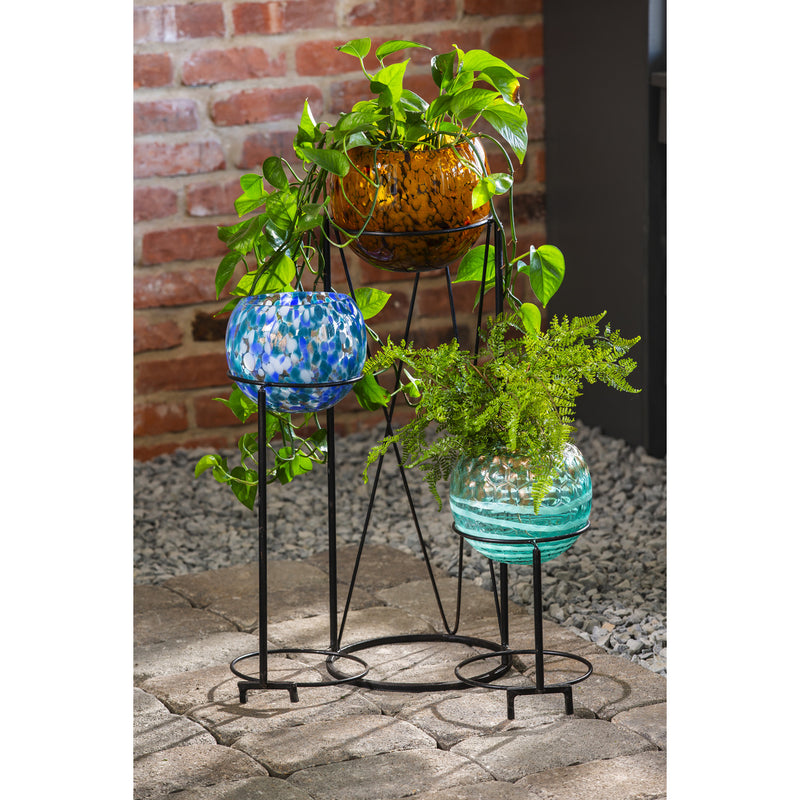 3 Pot Art Glass Planter with Display, 26"x9.75"x28"inches
