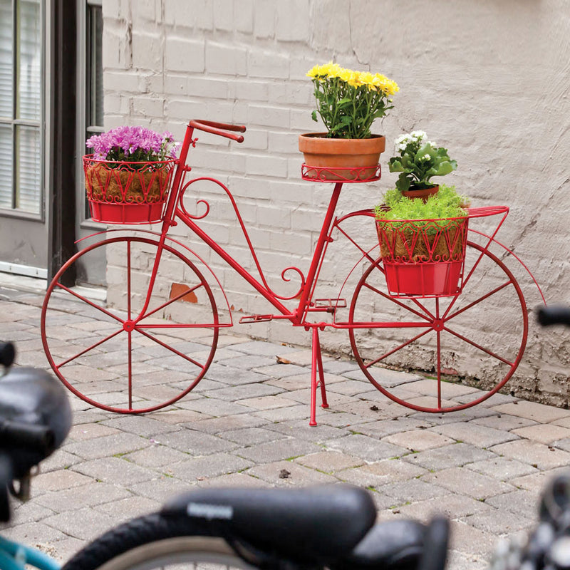 Evergreen Deck & Patio Decor,Red Metal Bicycle Planter,54.25x33x17 Inches