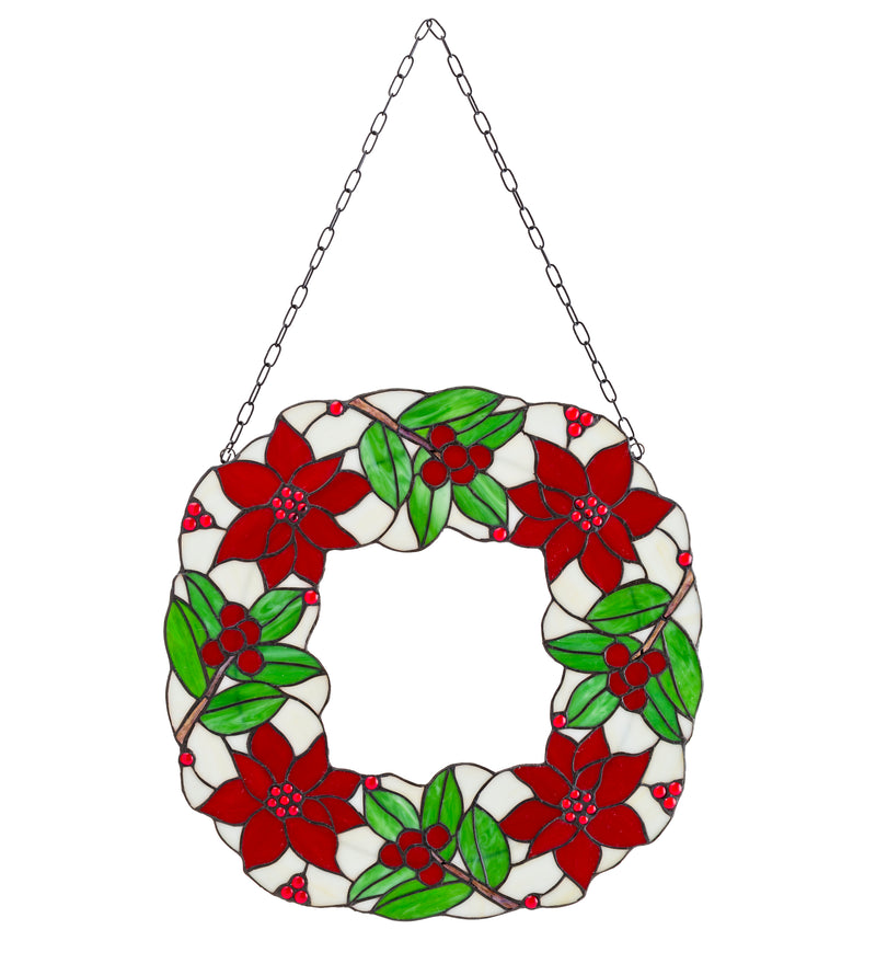 18-Inch Diameter Stained Glass Poinsettia Holiday Wreath, 18"x18"x0.25"inches