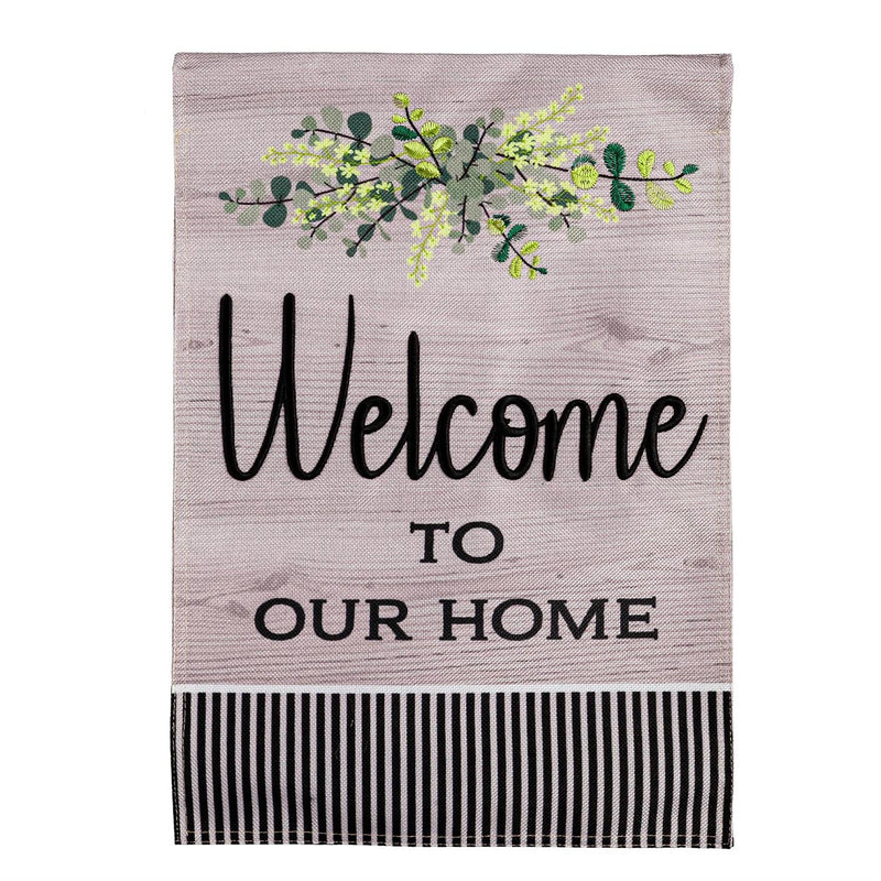Wood Grain Welcome Burlap House Flag
