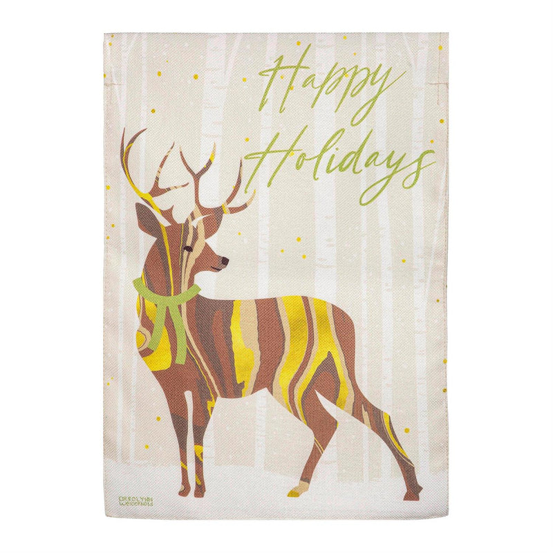 Happy Holidays Deer Burlap House Flag