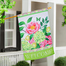 Floral Welcome Burlap House Flag