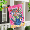 Summer Flowers Watering Can Burlap House Flag