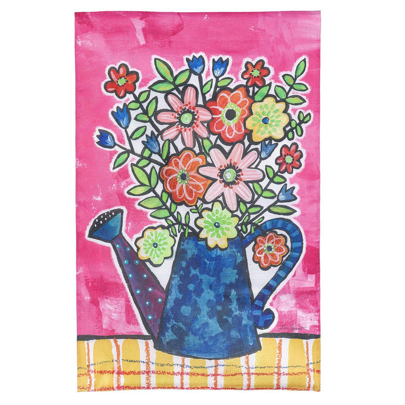 Summer Flowers Watering Can Burlap House Flag