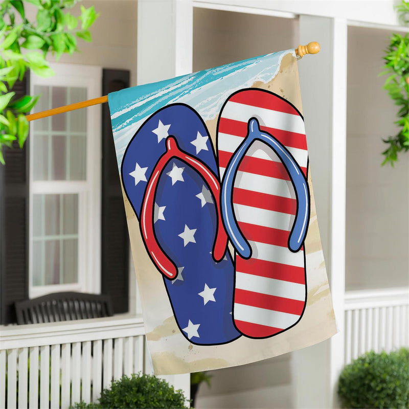 Patriotic Flip Flop Burlap House Flag