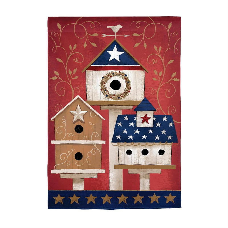 Primitive Birdhouses Burlap House Flag