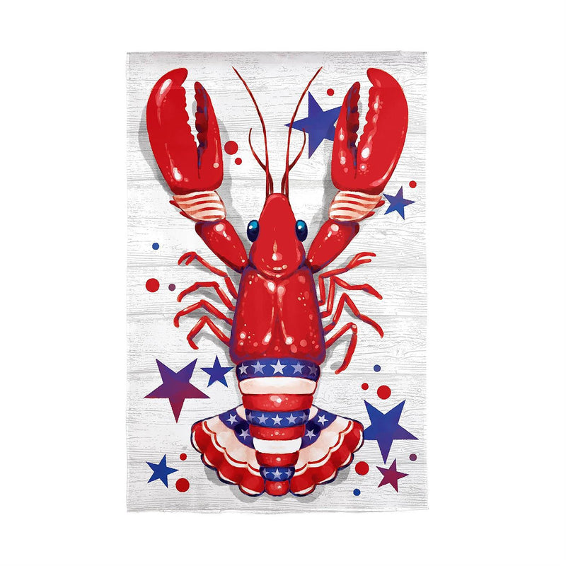 Patriotic Crawfish Burlap House Flag