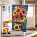 Barrel Of Blooms & Pumpkins Burlap House Flag