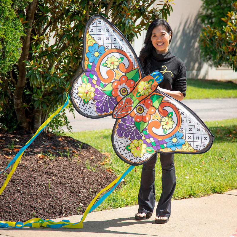 Ever Fliers Fun Floral Butterfly Kite with Tail and Reel