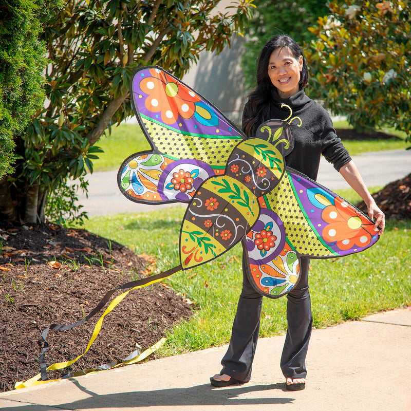 Ever Fliers Fun Floral Bee Kite with Tail and Reel