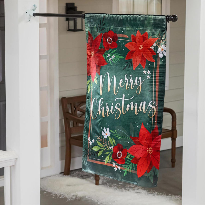 Floral Merry Christmas Lustre  House Flag