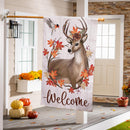 Autumn Deer Wreath Moire House Flag