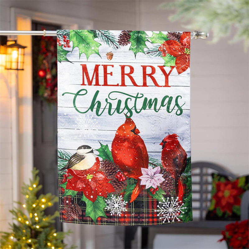 Merry Christmas Colorful Birds Moire House Flag