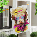 Summer Highland Cow Suede House Flag
