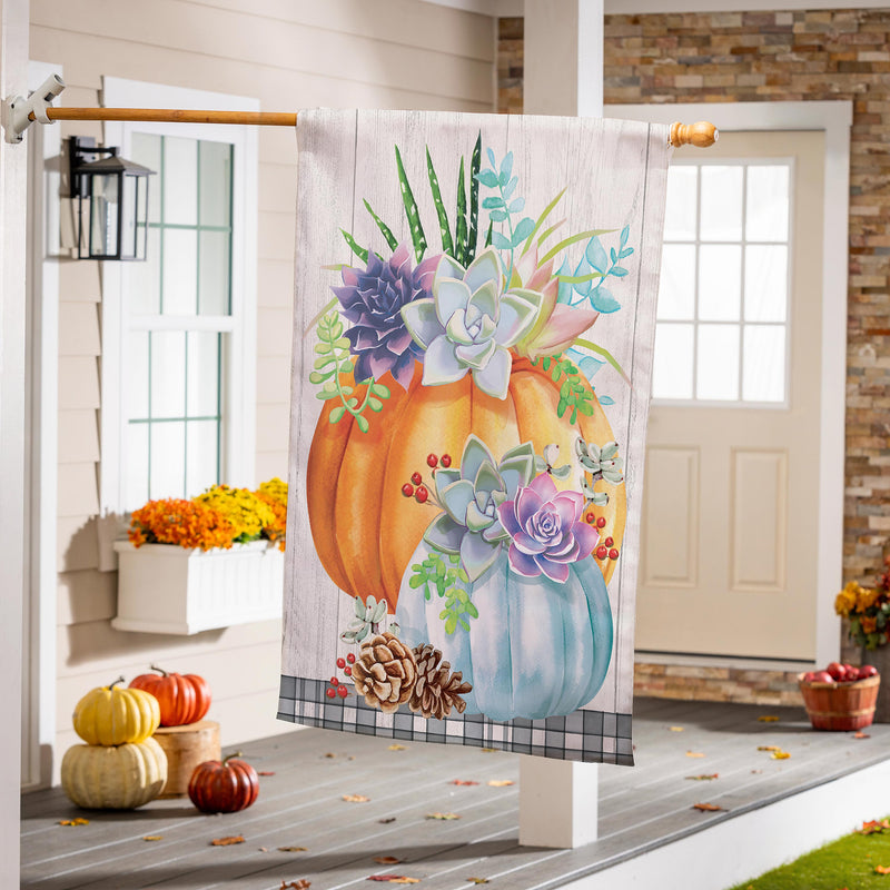 Pumpkin Succulents Suede House Flag
