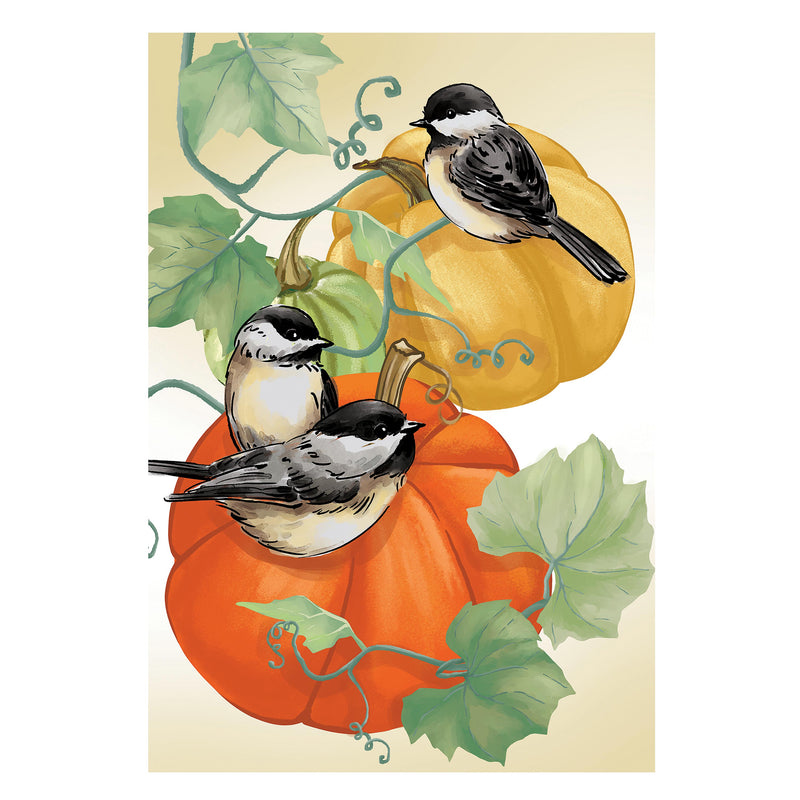 Chickadee Pumpkin Vine Suede House Flag