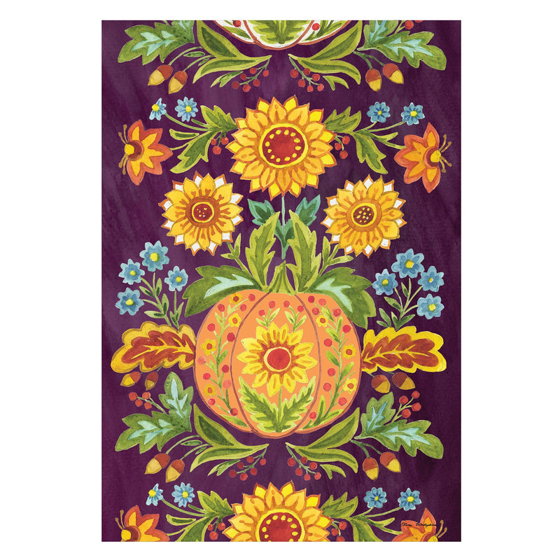 Fall Flower & Pumpkin Suede House Flag