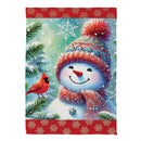 Snowman With Cardinal Friend Suede House Flag