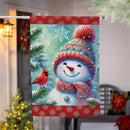 Snowman With Cardinal Friend Suede House Flag