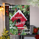 Floral Red Birdhouse Suede House Flag