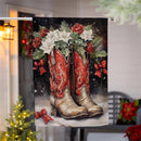Red Christmas Cowboy Boots Suede House Flag