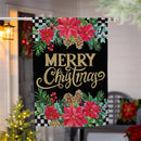 Floral Checkered Merry Christmas Suede House Flag