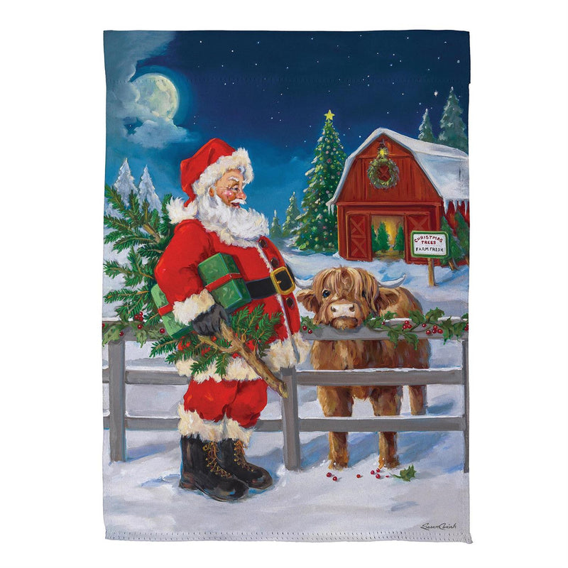 Santa & Highland Cow Suede House Flag