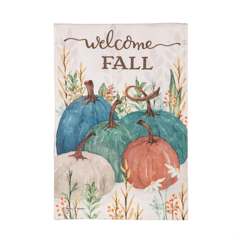 Welcome Fall Pumpkins Burlap Garden Flag