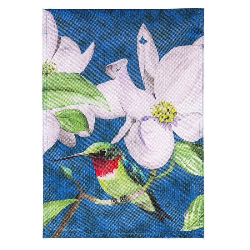 Hummingbird Dogwood Burlap Garden Flag